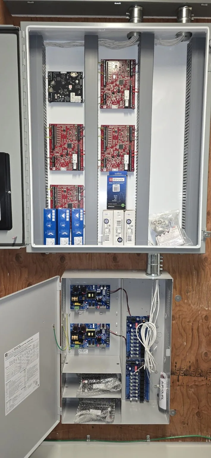 Access control controllers and power supplies installed inside equipment enclosures
