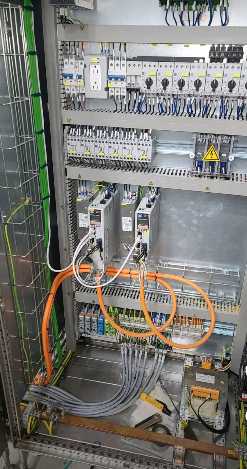 Industrial electrical control panel with drives and control wiring